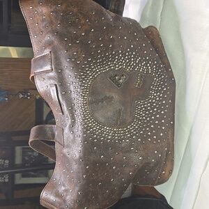 Frye Distressed Brown Leather Skull Tote